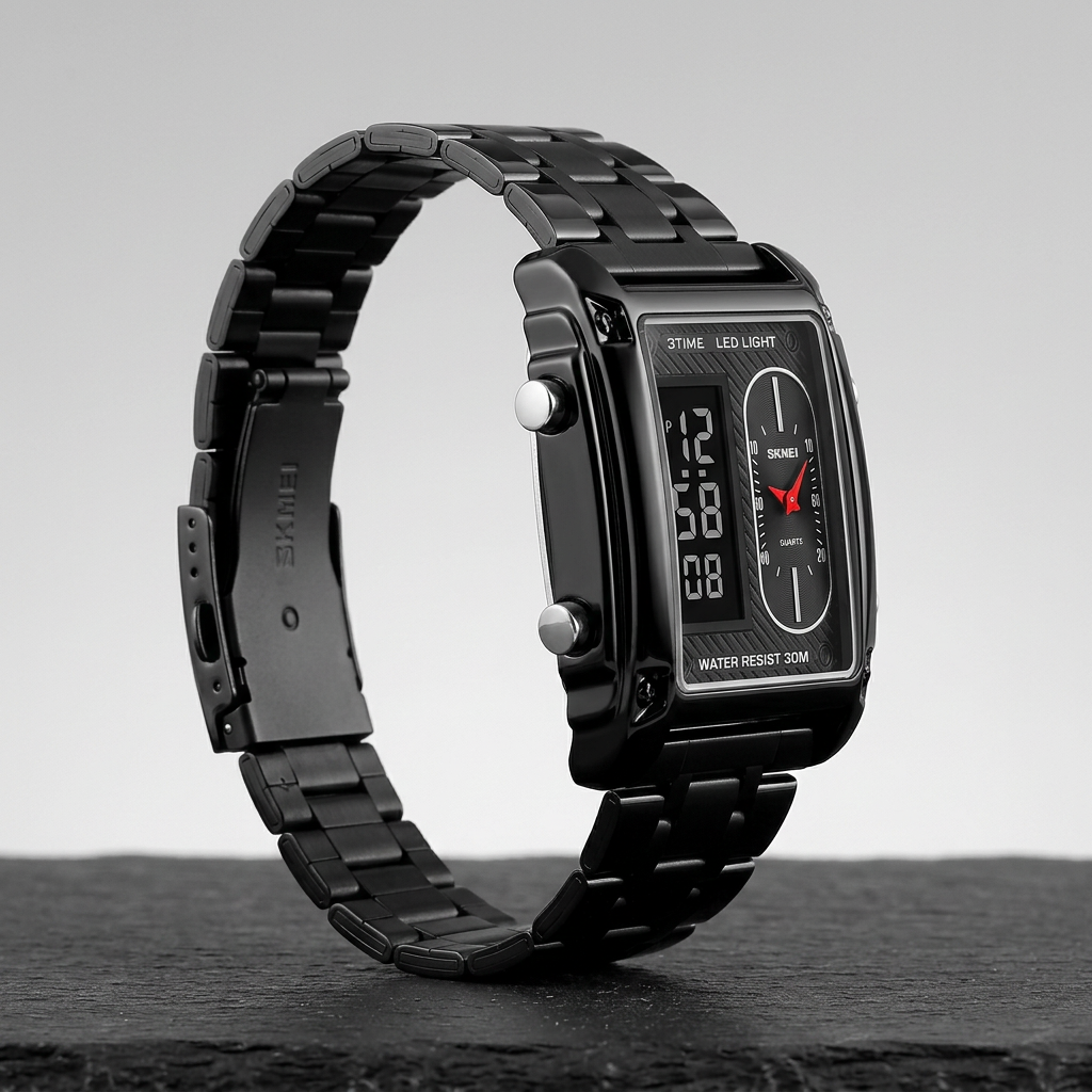 The side profile — Solid case, real steel links, weight you can feel